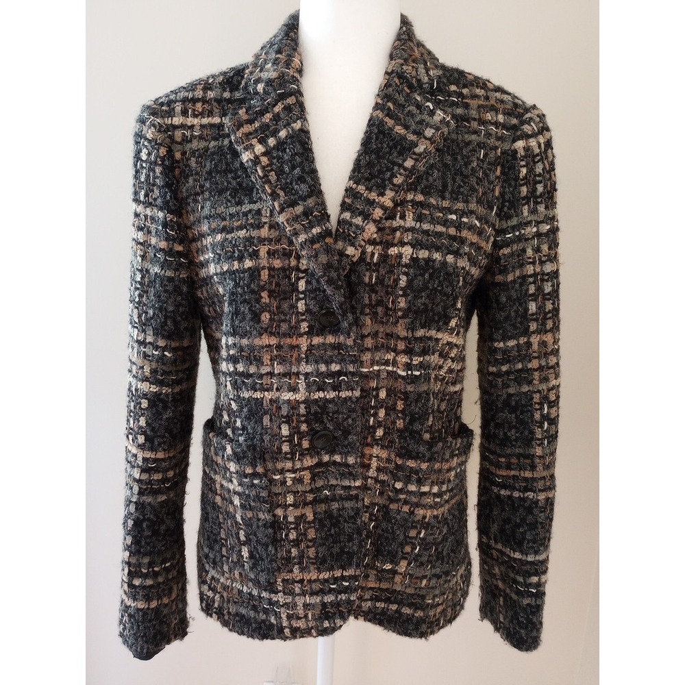 Olsen Europe Ladies Wool/Mohair/Alpaca Blend Blazer US8 Gray/Brown EUC